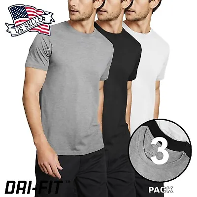 Men's 3-Pack Quick Dri Release Polyester Straight Hem Crew Neck Tee-Shirt • $17.99