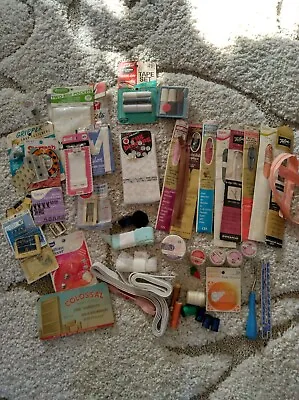 Lot Vintage Sewing Notions Junk Drawer Crafts Thread Buttons Needles Elastic  • $10.25