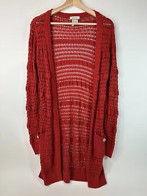 Matilda Jane Secret Fields Henna Crochet Cardigan Red Orange Rust Womens Small S • $16.59