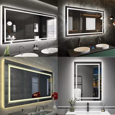 20-Size Dual Lighted LED Bathroom Mirror Defog Dimmable Lights Separate Control • $129.97