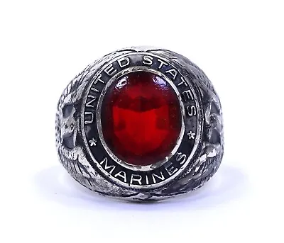 1940's WW2 Era Vintage US MARINES Sterling Silver MILITARY Red Stone Ring S.10 • $145