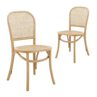 $384.95 • Buy DukeLiving Modern Beech Wood Rattan Dining Cafe Kitchen Chairs Natural Set Of 2