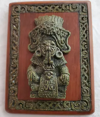 Vtg Original Zarebski Crushed Malachite Wood Plaque Mayan Aztec Art MCM 4.5x6  • $35