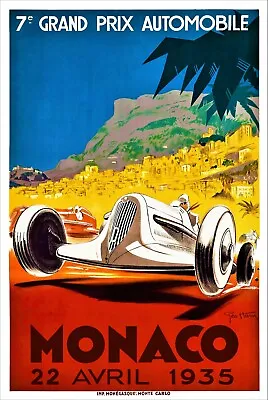 Ferrari Monaco Grand Prix 1935 Art Poster Aston Martin Lamborghini Poster Print • $64.95