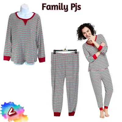 NWOT Family Pajamas Matching L Thermal Waffle Holiday Stripe Set 100156128 • $10.39