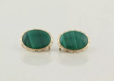 14k Yellow Gold Large Malachite Earrings Omega Backs  • $446.25