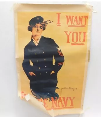 I Want You For The Navy Chandler Christy Art WWI Enlistment Poster 24x38 LARGE • $33.99