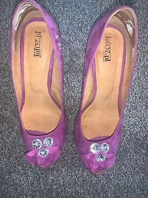 Handmade Magenta Pink Suede Peep Toe Shoes Platform Heels Size 38 Fits 5-5.5 • £19.99