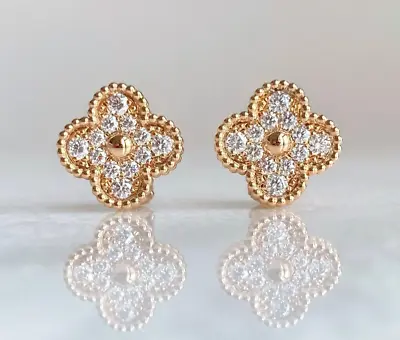 Van Cleef & Arpels Vintage Alhambra Yellow Gold Diamond Earrings • $9700