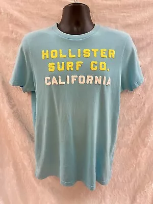 HOLLISTER Surf Co. Men’s T-Shirt~LARGE~S/S COTTON Aqua Blue Raised Letters • $0.99