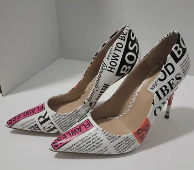 Steve Madden Newspaper Print Women's Size 9 M Stilettos Flawless Good Vibes • $69.66