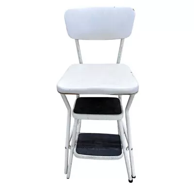 Cosco White Metal And Vinyl Vintage Step Stool Chair Fold Out Steps • $49