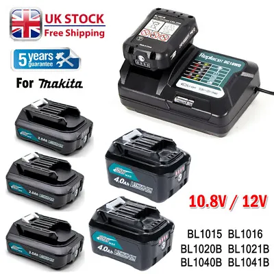 10.8V 12V 4Ah For Makita Battery BL1041B 1040 BL1021 1020B 1015 Li CXT Charger • £17.90