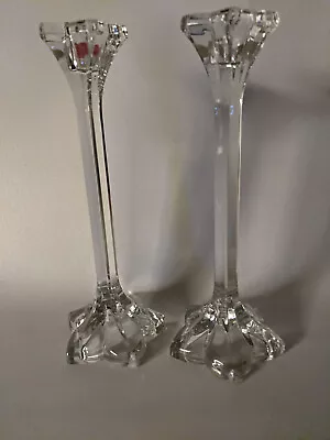 Set Of 2 Vintage 9 Inch Tall Cut Clear Crystal Glass Candlesticks/Holders • $15