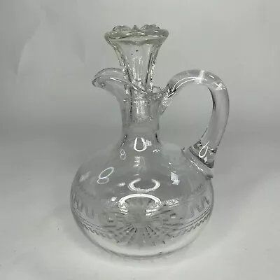 Vintage Cruet Cut Crystal Etched Glass Oil & Vinegar Decanter Bottle + Stopper • $39.99