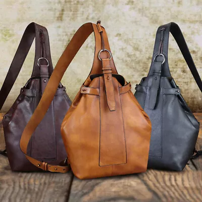 Sling Bag Men Genuine Leather Crossbody Bag Vintage Real Leather Chest Purses • $158