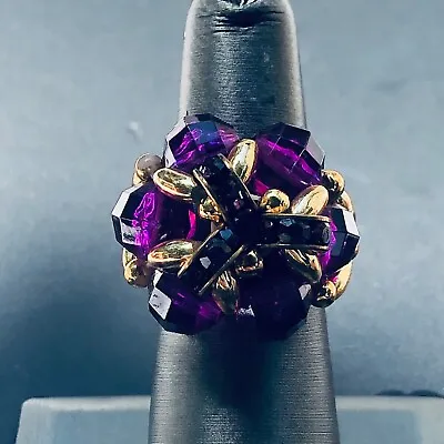 Gorgeous Estate Purple Beaded Vintage Adjustable Stretch Ring • $8.40