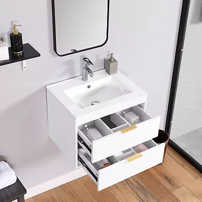 24  Floating Wall Mounted Bathroom Vanity Cabient MDF +Ceramic Basin 2 Drawers • $269.99