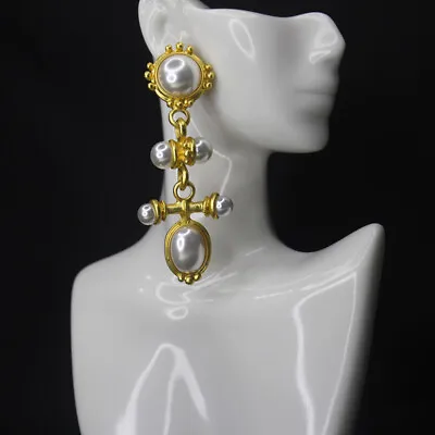 $7.41 • Buy Women Vintage Medieval Earrings Long Vintage Palace Style Pearl Earrings
