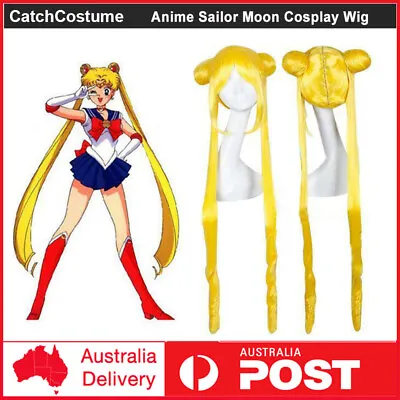 Anime Sailor Moon Tsukino Usagi Gold Yellow Cosplay Costume Wig Long Party Hairs • £23.75