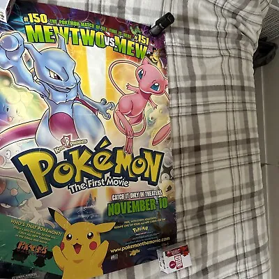 Vintage 1999 Pokemon The First Movie Mewtwo Vs Mew Original Double Sided Poster • $25