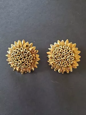 VINTAGE IXEL ARTISAN-HANDCRAFTED CLIP-ON EARRINGS - Sunflower Design • $15.99