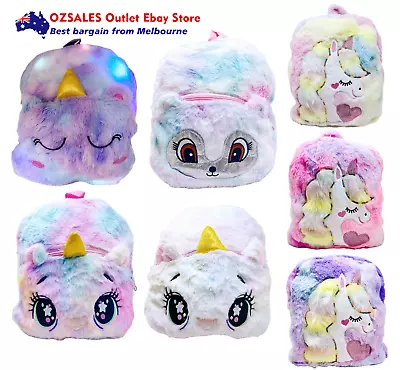 Light Up Cartoon Unicorn Plush Child School Bag Casual Cute Girls Kids Backpack • $24.95