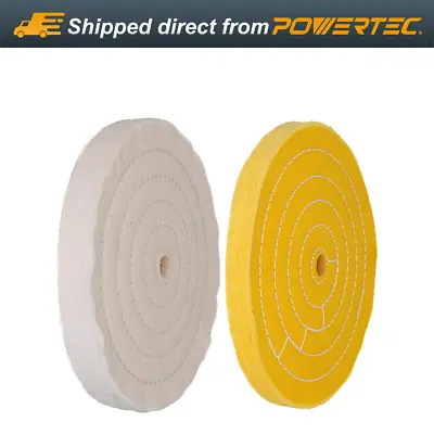 POWERTEC Assorted 8 Inch Buffing Wheels Set W/White And Yellow W/Arbor Hole 2PK • $17.99