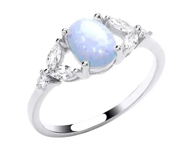 £14.95 • Buy Sterling Silver Blue Opal & White Topaz Ring Sizes J To U - 925 Silver