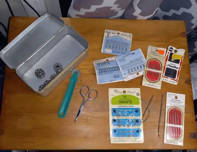 Vintage Sewing Materials Lot Snaps And Hooks Sissors Bobbins Etc. • $3