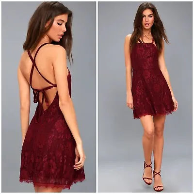 NWT LULUS Sz XL La Belle Vie Burgundy Lace Backless Fit & Flare Dress NEW • $26.39