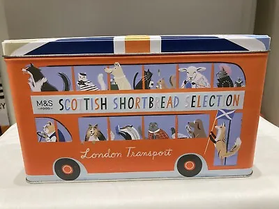 M&S Red London Bus Tin Scottish Shortbread Dog Themed Isle Of Paws 52 Empty Tin • £4.99