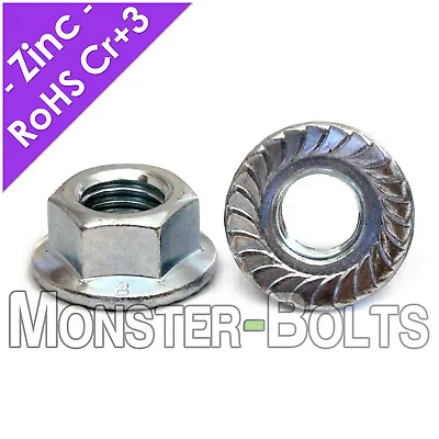 Metric Zinc Hex Serrated Flange Lock Nuts DIN 6923 Class 8 - M4 M5 M6 M8 M10 M12 • $4.67