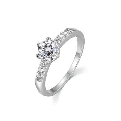 Ladies Ring Sterling 925 Solid Silver White Sapphire Solitaire Ring Sizes K To S • £20