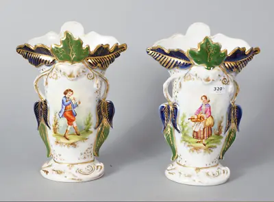 Pair Antique French Vieux Paris Porcelain Vases With Potraits 1900s • $350