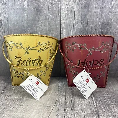 Rustic Metal Country Farmhouse FAITH & HOPE Metal Wall Hanging Planter Baskets • $24.95