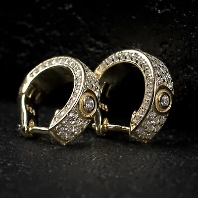 Men's Small Gold Plated Sterling Silver Fully Iced CZ Huggie Hoop Earrings • $17.99