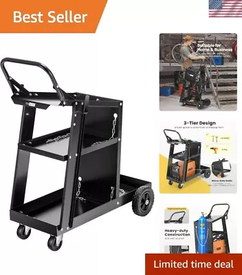 Heavy-Duty 3-Tier Welding Cart With Swivel Wheels And Gas Cylinder Safety Chains • $104.87