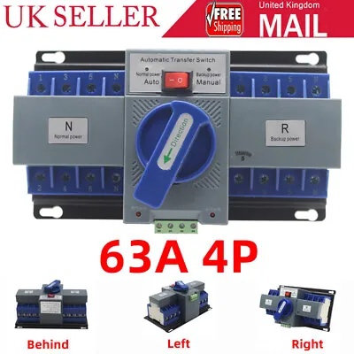 £58.78 • Buy 63A 4P Dual Power Automatic Transfer Switch Manual Changeover Generator Switch