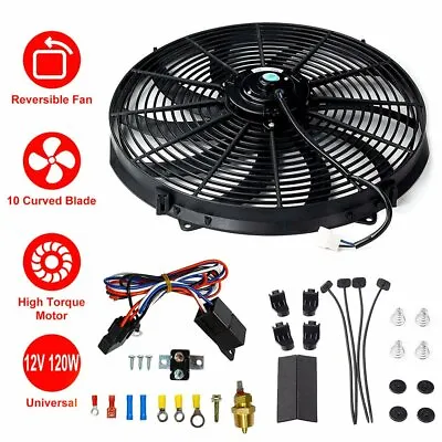 $42.20 • Buy BLACK 16  Electric Radiator Fan High 3000 Cfm Thermostat Wiring Switch Relay Kit