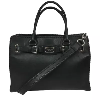 Michael Kors Hamilton Est. 1981 Black Leather Shoulder Satchel Tote Bag Purse • $167.99