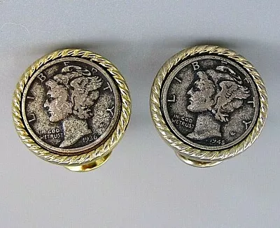 $30 • Buy Mens Vintage LIBERTY MERCURY DIME COIN ART CUFFLINKS Costume Jewelry T83