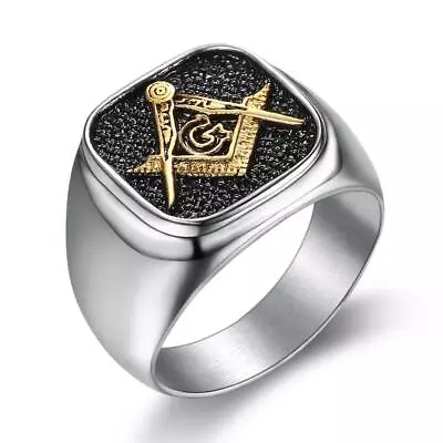 £11.39 • Buy Mens Stainless Steel Gold Freemason Masonic Lodge Ring Silver Size 7-15