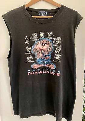 Original Vintage Blue Looney Tunes Taz Tasmanian Devil Muscle Tank Top T-Shirt • £9.99