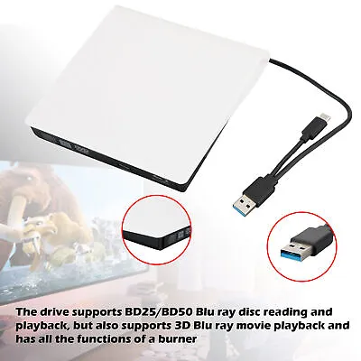 USB&Type-c External Blu Ray Disc Writer +Reader/BD/DVD Drive USB 3.0 Disc Burner • £70.78