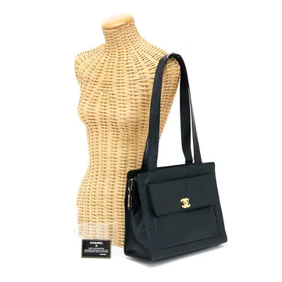 CHANEL Tote Bag Caviar Skin Coco Mark Logo Vintage Black / Gold • $1129