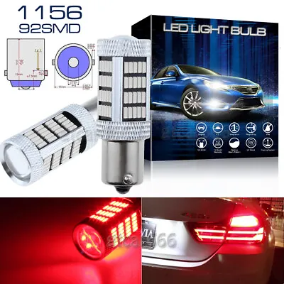 2X Red 1156 5007 7506 BA15S 92SMD High Power LED Projector Tail Brake Light Bulb • $14.99