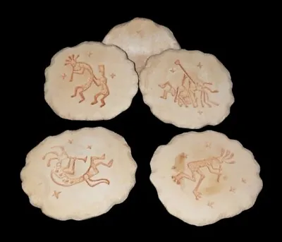 Vtg Coaster Set Spot Light Designs 1999 Carved Stone Hieroglyphic Music Horns • $14