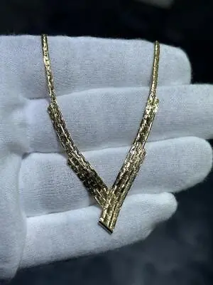14k Yellow Gold Diamond Cut Design V Shape Silk Style Drop Necklace Gift 16  L • $1175