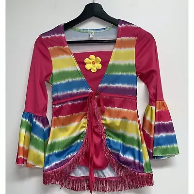 Groovy Girl Hippie Halloween Costume Top '60s '70s Fringe Tiedye Size 8 10 Shirt • $14.99